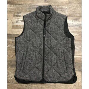J.Crew Mens Medium Gray & Black Herringbone Quilted Wool Blend Vest